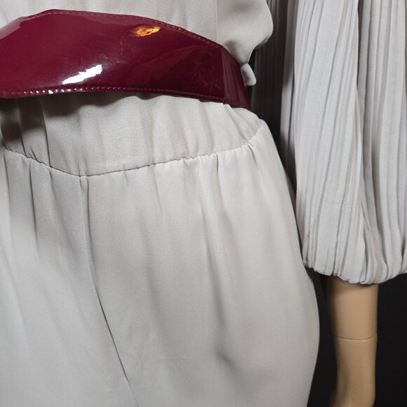 Vintage 80s Farouche Gray Chiffon belted Jumpsuit Size S Balloon Sleeves - Picture 8 of 16